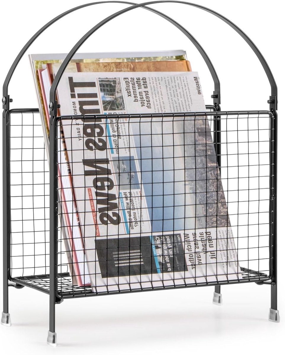 Moderne Tijdschriftenhouder van Metaal, Ideaal voor Handtassen, Boeken en Kranten, Geschikt voor Thuis en Kantoor, Zwart Design