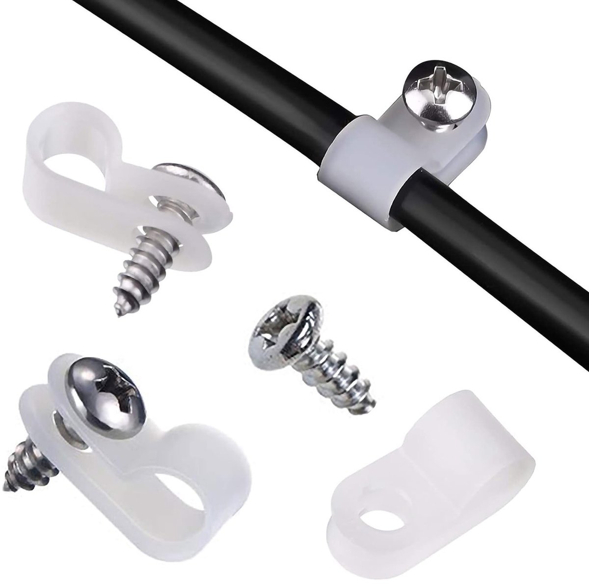 Nylon Kabelclips voor Kabelbeheer - 100 Stuks in Wit/Zwart met 100 Schroeven voor Organisatie en Netheid