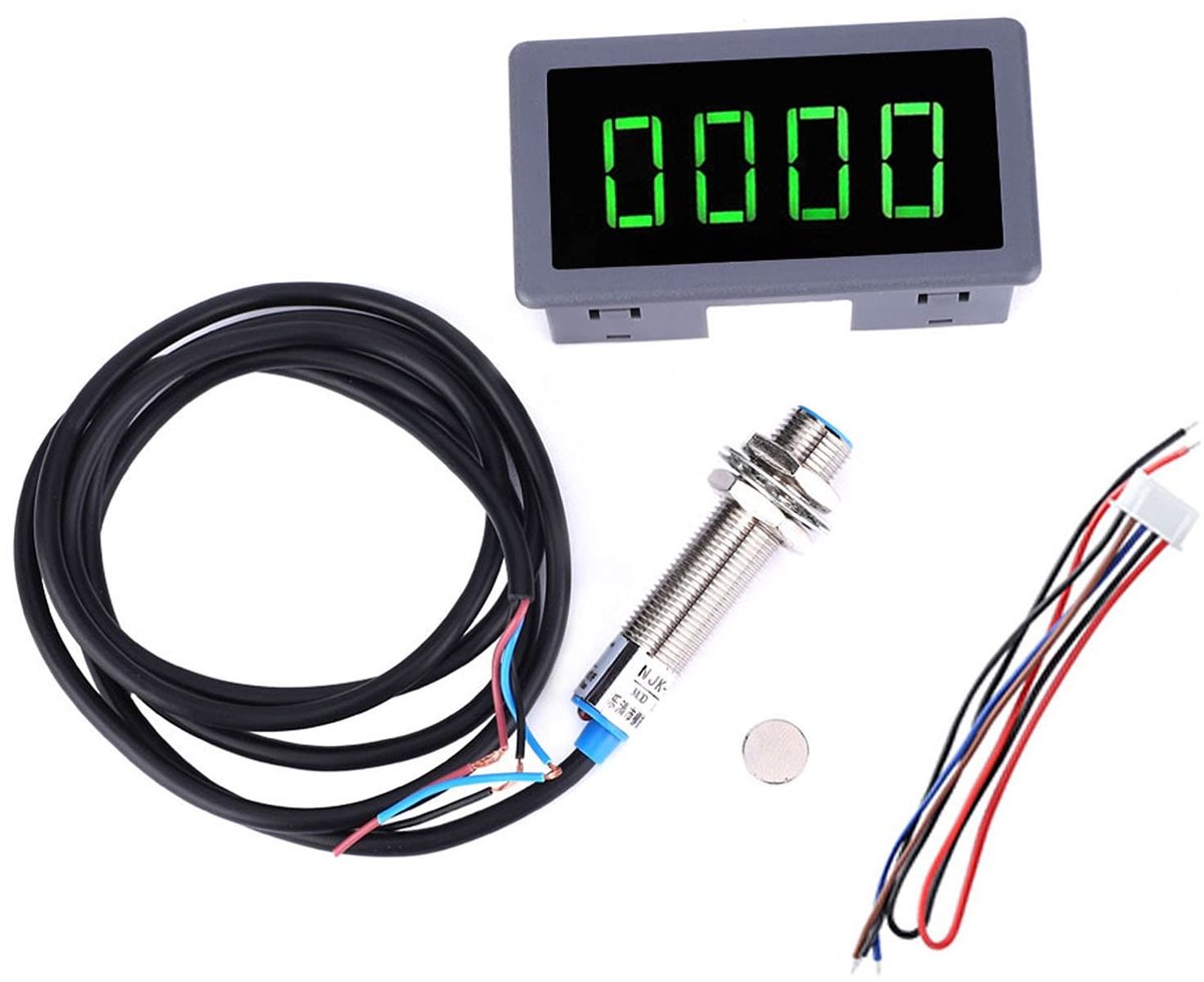 Dailygoody - OmGoods - Dailygoody - Motor Tachometer - LED Display - Hall Effect Sensor - Groen - Proximity Sensor - NPN - Geschikt voor TV Meter - Tachometers
