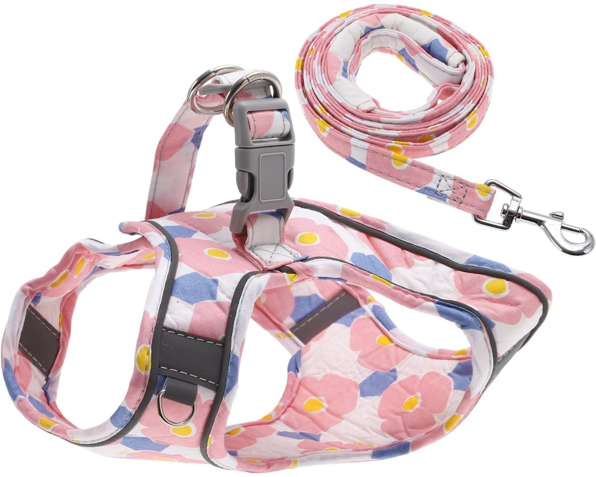Dailygoods - Dailygoody - Puppy Harnas en Lijn Set - Veilig en Comfortabel - Roze - Reflecterende Strepen - Geschikt voor Honden - M