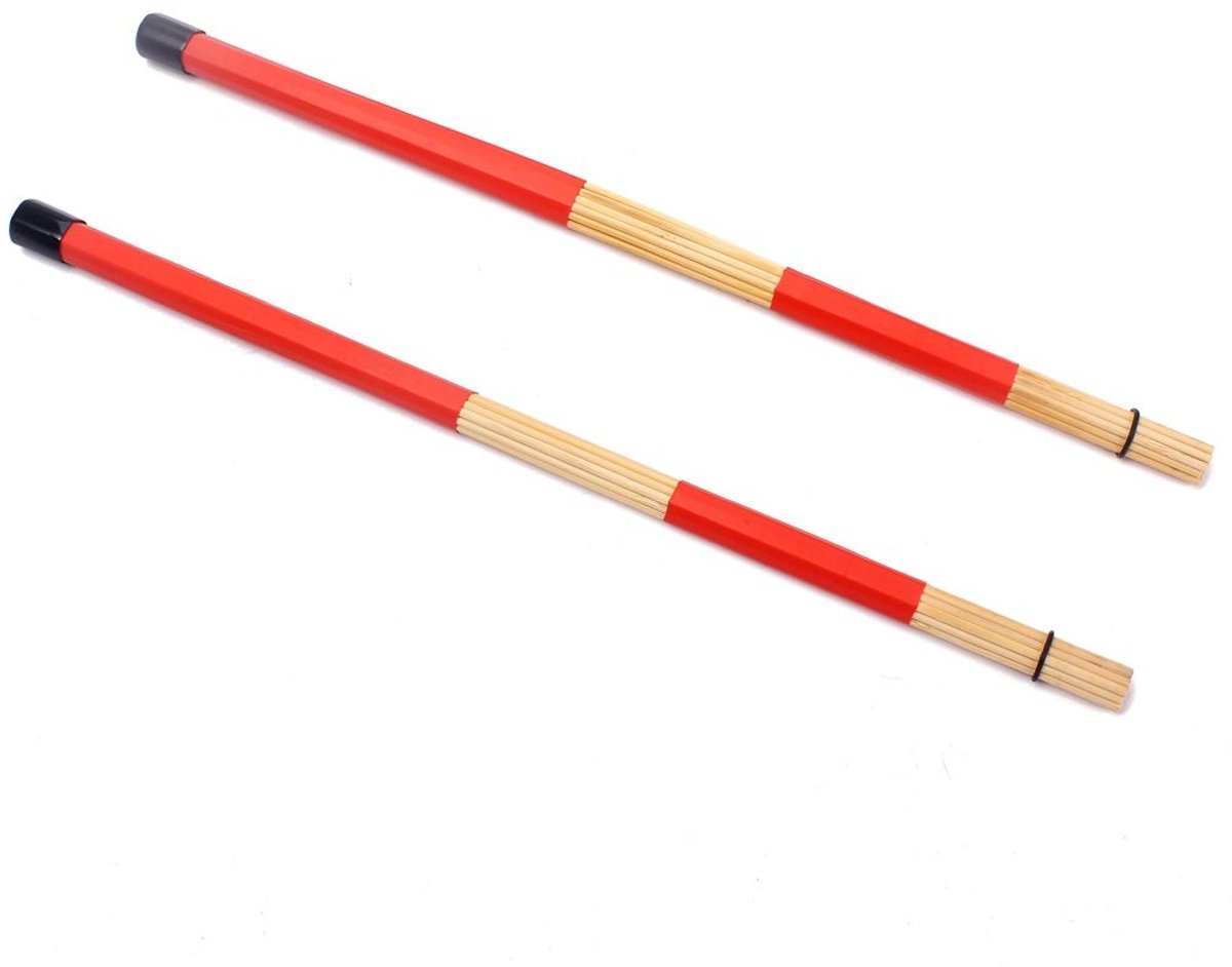 Dailygoods - Dailygoody - Bamboe Staaf Drum Borstels - Ideaal voor Jazz en Folk Muziek - Rood - Lichte en Lage Volume - Drumborstels voor Muzikanten - 40CM