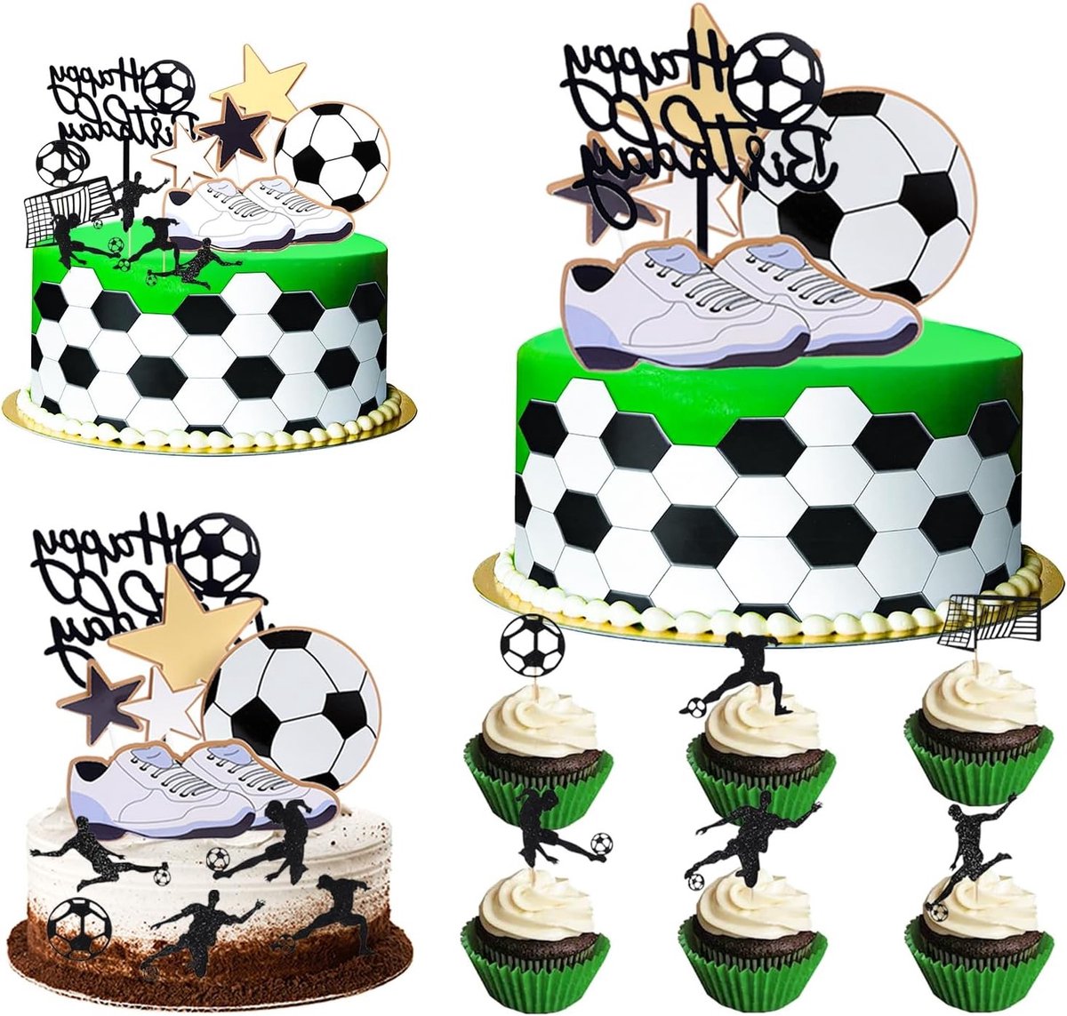 12 Stuks Voetbal Taartdecoratie Set voor Verjaardagsfeestjes - Voetbalfiguren en Taarttopper voor Kinderen