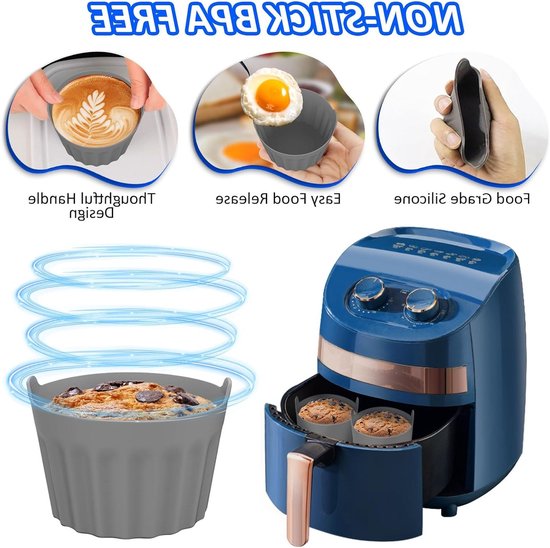 Set van 6 Herbruikbare Siliconen Mallen voor Eieren en Cupcakes, Flexibel en Antiaanbak, Ideaal voor Airfryer Accessoires — afbeelding 2