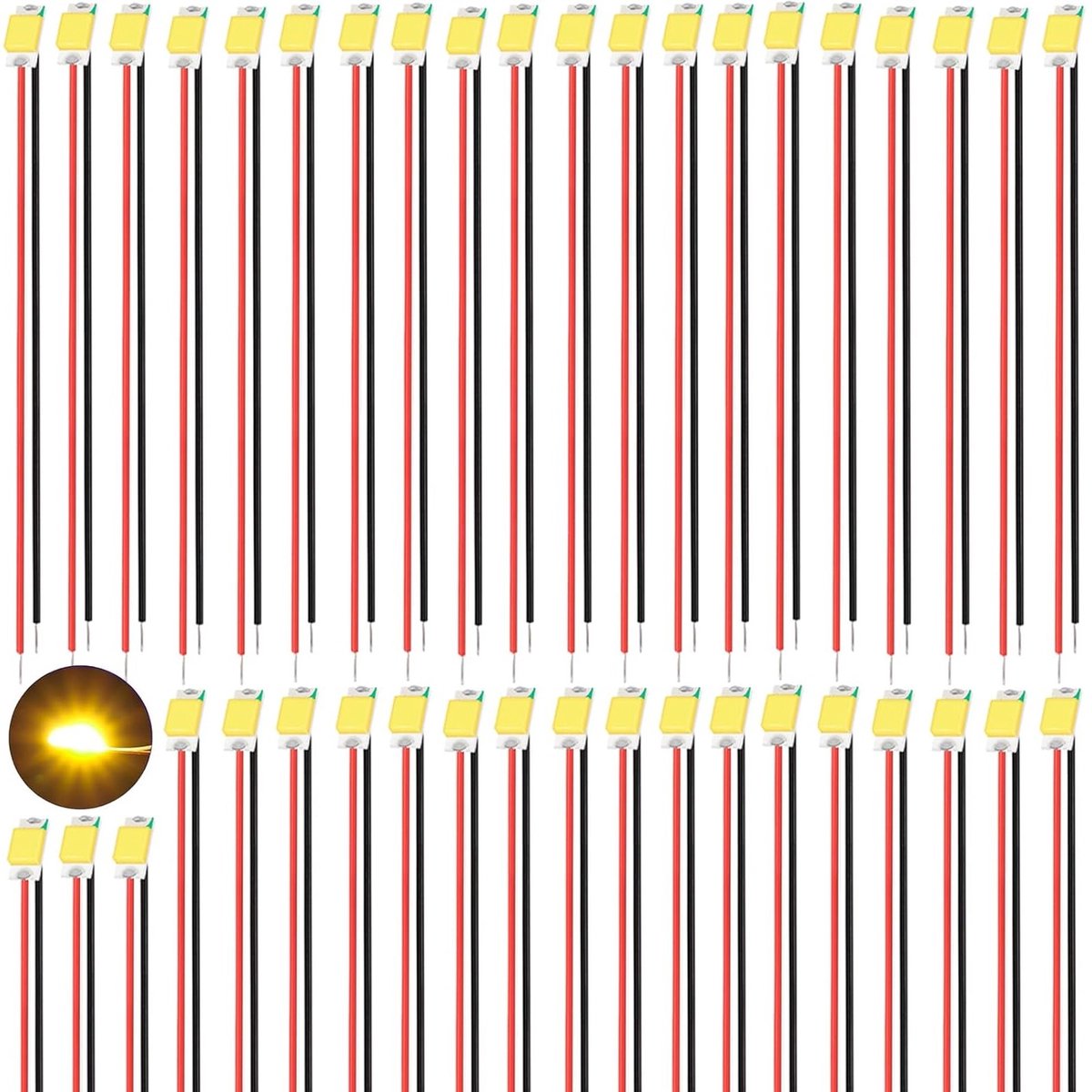 40 Stuks Voorgelote Micro SMD LED Diodes 0805 Warm Wit met 16cm Kabel voor Modelbouw en Verlichting