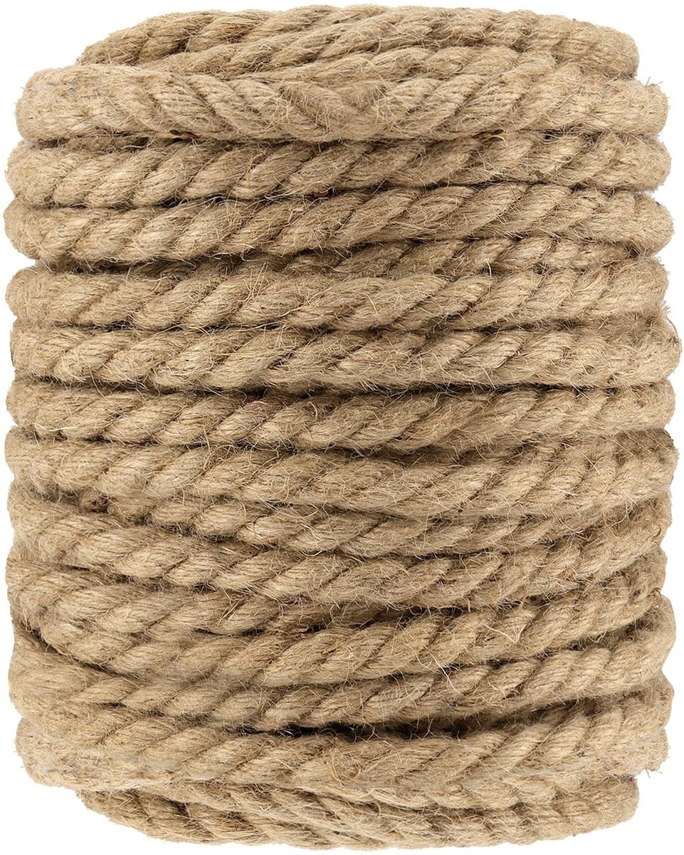 Dailygoods - Jute Touw 12 mm - Natuurlijk Gedraaid Manilla Touw - 50 m - Tuinieren en Decoratie - Sterk en Duurzaam - Perfect voor Kamperen