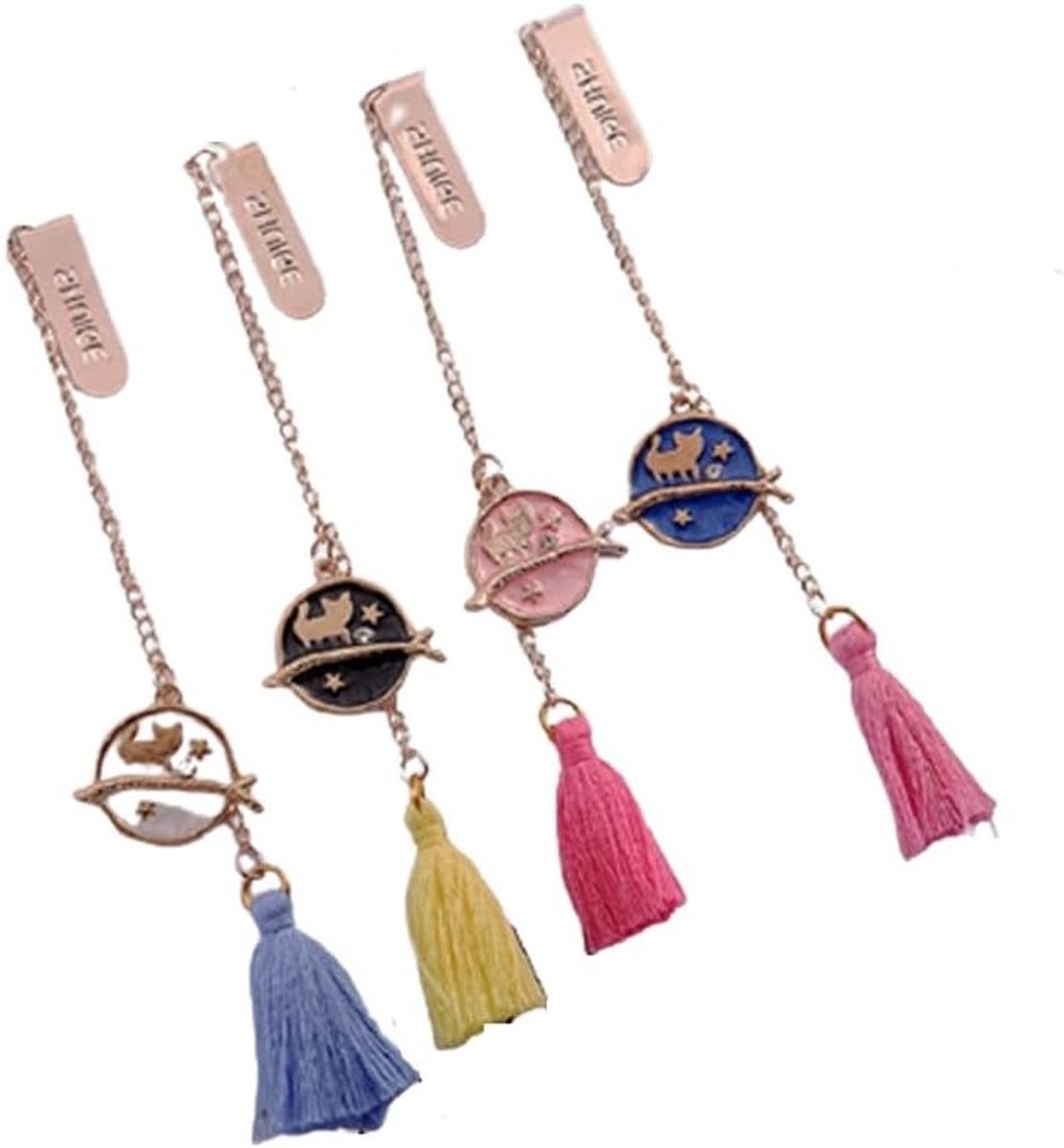 Set van 4 Boekenleggers met Sterren en Tassel, Leuke Katten Boekenmarkers, Perfecte Cadeaus voor Lezers en Studenten