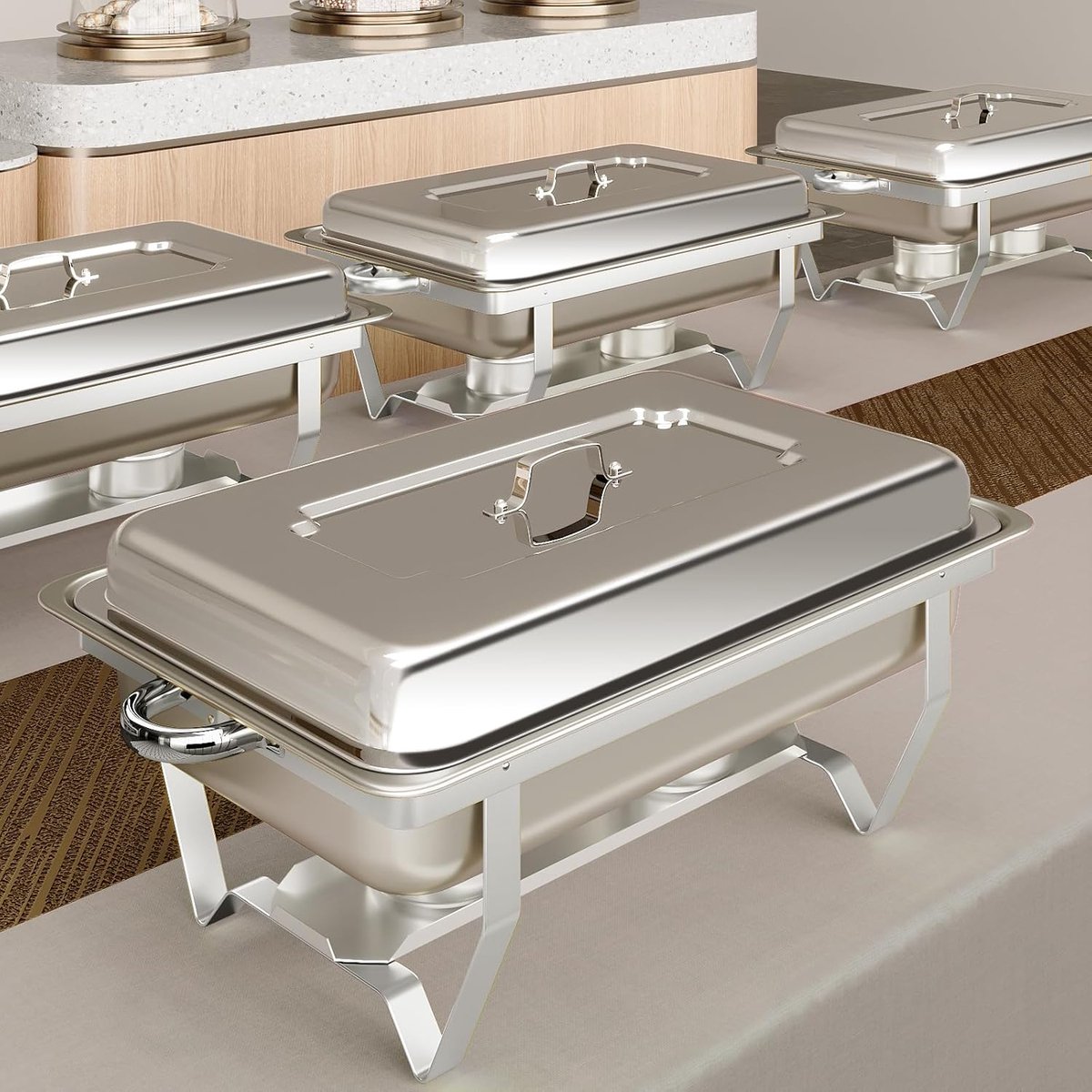 Buffet Warmhoudset - Catering Schalen - Feesten & Buffetten - 4 Bakken 8 Qt - 58x36x29 cm - Zilver