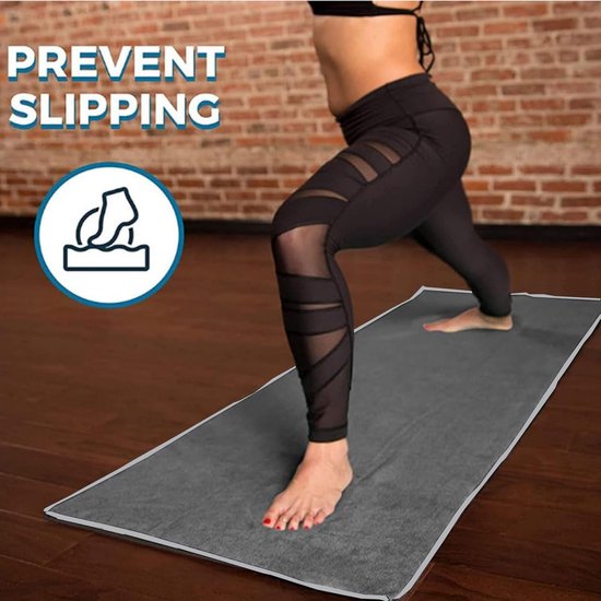Yoga Handdoek - Mat Handdoek - Hot Yoga - Antislip Zweetabsorberend - 183x70cm - Grijs — afbeelding 3