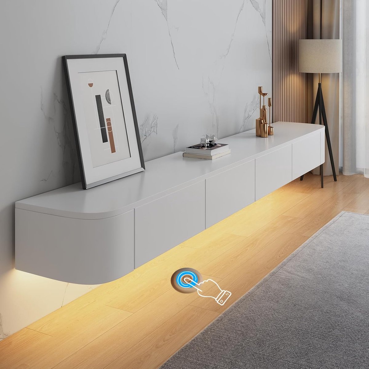 Drijvende TV-standaard - TV-meubel - Opbergen Media - Met Deur en LED - 180 cm - Wit