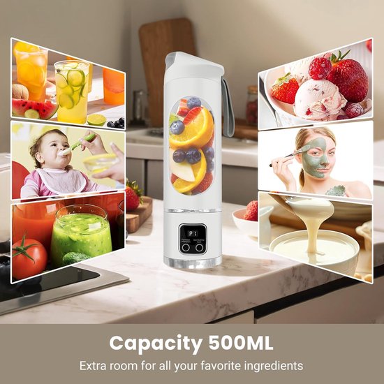 Draagbare Blender - Elektrische USB Sapmachine - 500ML - Voor Shakes en Smoothies - Compact Handig en Veelzijdig - Wit van Merkloos — afbeelding 4