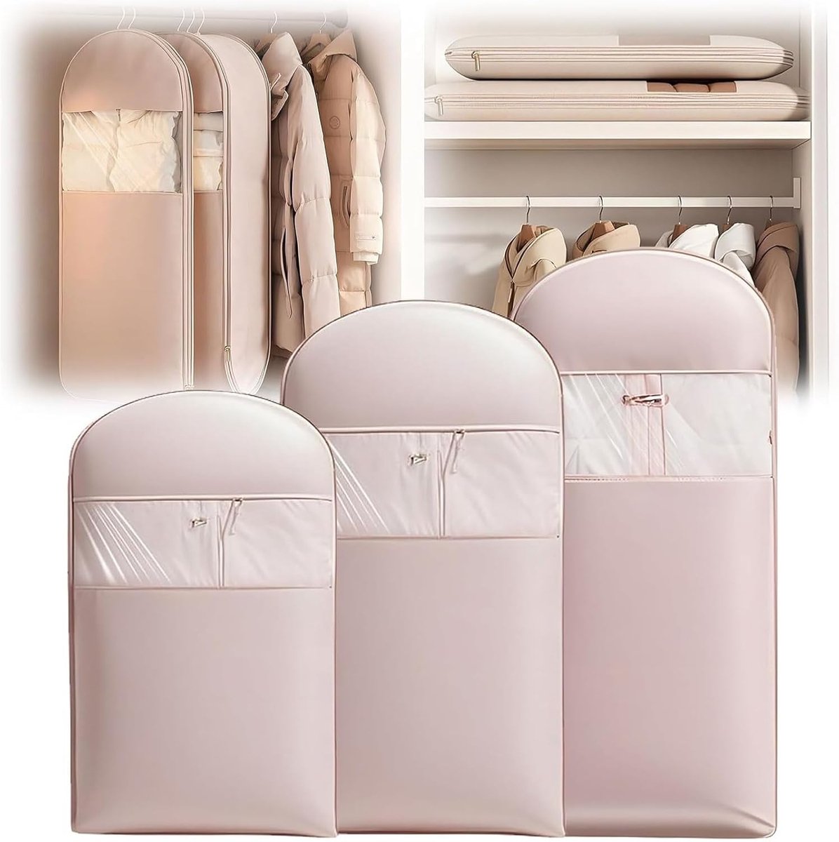 Hangende Kledingzak - Opbergzak Kleding - Ruimte Besparen - Zelfcompressie Rits - XL 130cm Hoog - Roze