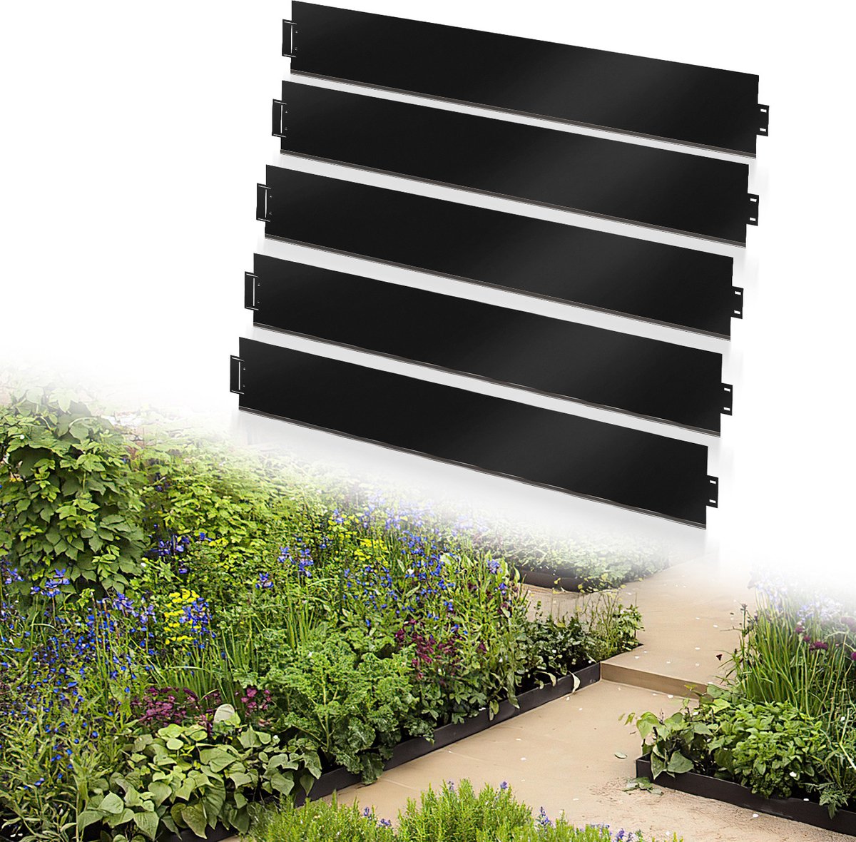 Borderranden Gazonranden Metalen verzinkt - Graskanten Palissade Tuinafboording - Wortelbegrenzer flexibele Perkranden - zwart 100x18cm 50m