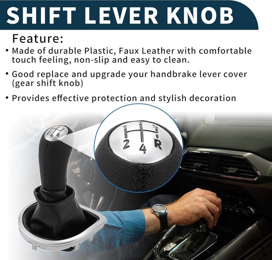 Schakelknop met afdekking - Pookknop versnellingsbak - Auto interieur tuning - Ergonomisch ontwerp - 5 snelheden - Zwart zilver van Merkloos — afbeelding 3