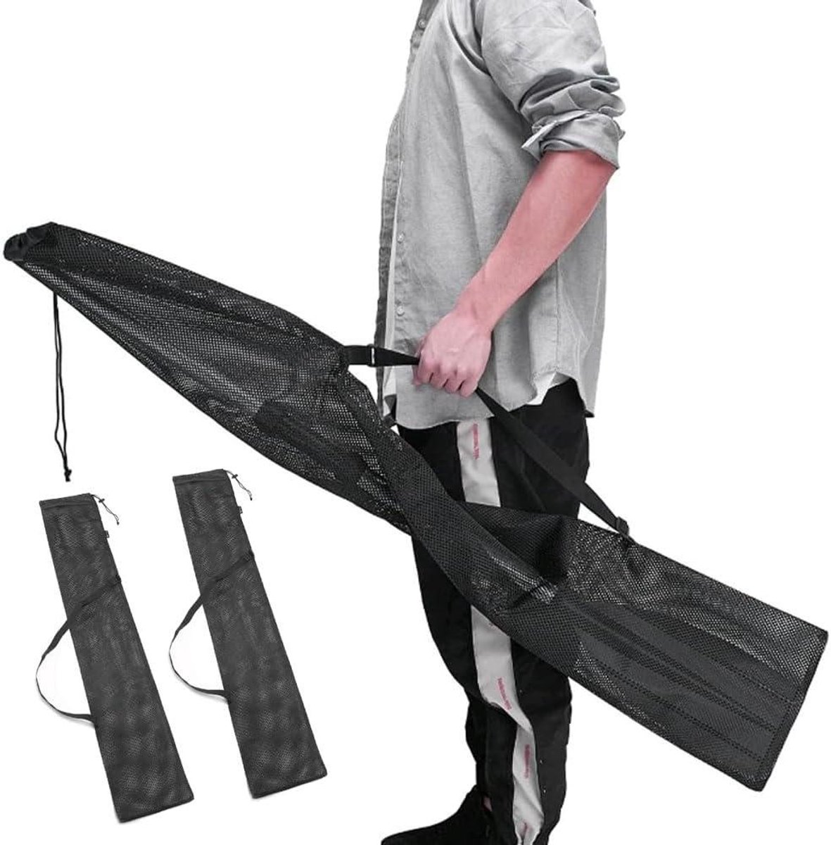 Kajakpeddeltas (2 stuks, 129,5 x 24,9 cm, zwart) - verstelbaar, trekkoord, zachte sportuitrustingstas voor outdoor, kajakken, kano, varen, SUP, surfen