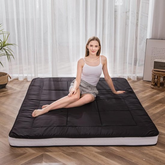 Futon matras - Vloermatras slaapkussen - Logeren slapen - Extra dik opvouwbaar - 190x90x10 cm - Zwart — afbeelding 4