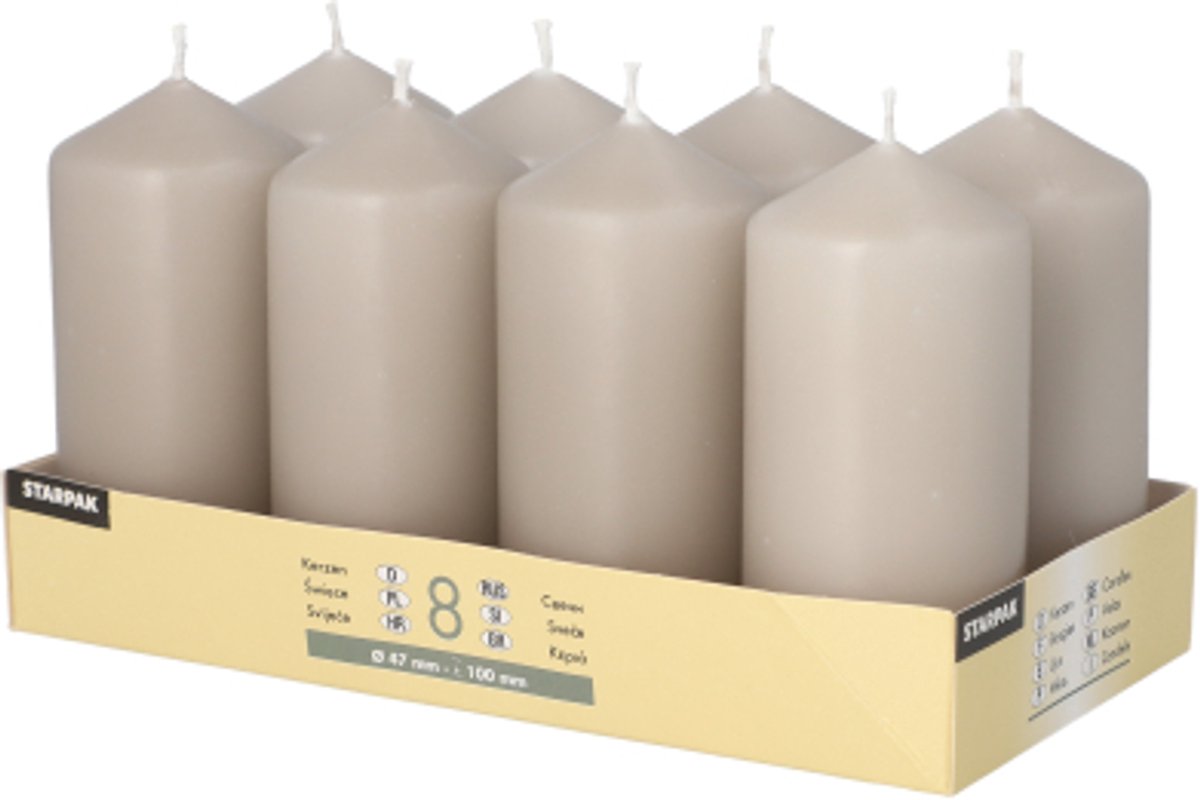 6x 8 Stompkaarsen Ø 47 mm · 100 mm greige