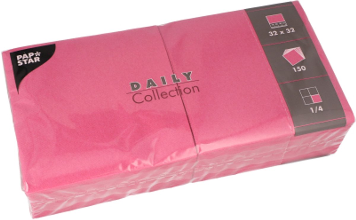6x 150 Servetten DAILY Collection 1/4 vouw 32 cm x 32 cm fuchsia