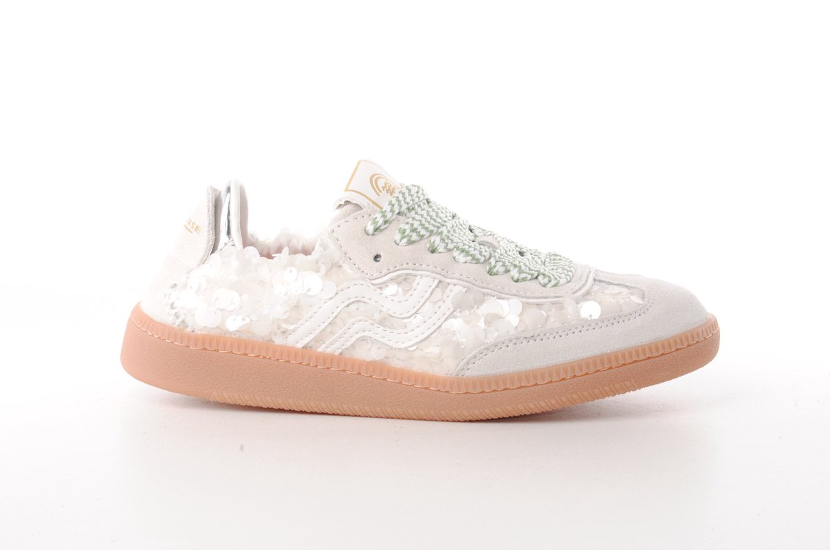 Primabase dames sneaker Vichy suède en pailletten beige
