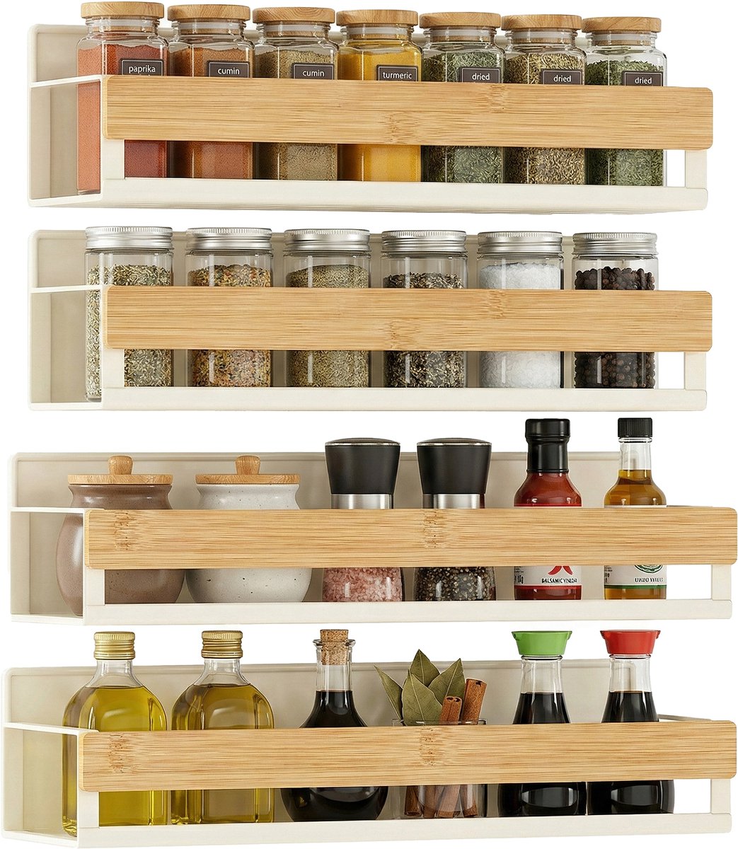 SONGMICS - Kruidenrek - Magnetisch Kruidenrek - 4-Delig Set - Zonder Boren - Voor Koelkast