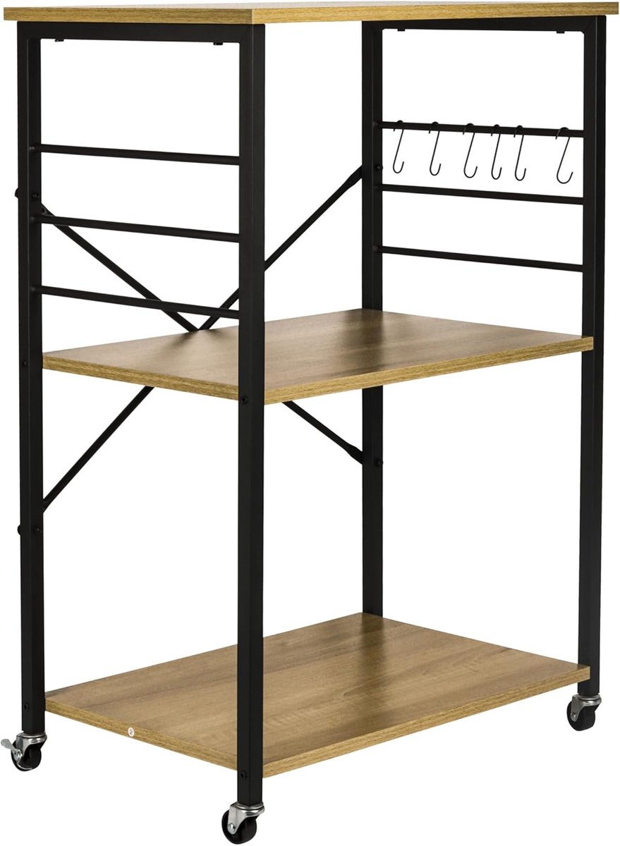 Serveertrolley - Keukentrolley - Extra Opbergruimte - Met Wieltjes en Rem - 60x40x89 cm - Bruin