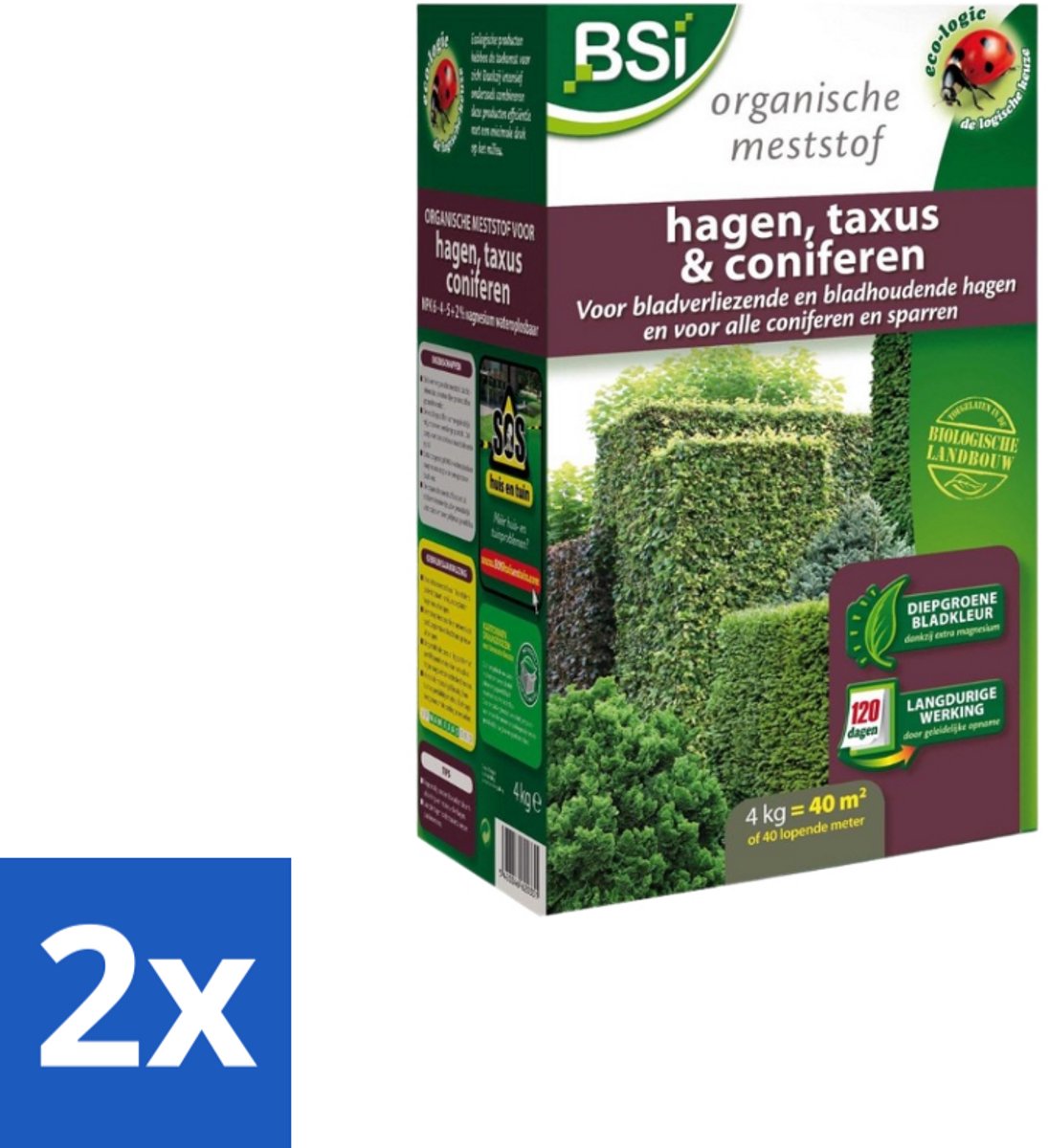 BSI – Hagen, Taxus & Coniferen Meststof – Sterke Groei & Diepgroene Naalden – 4 kg (40 m²) - Voordeelverpakking - 2 stuks