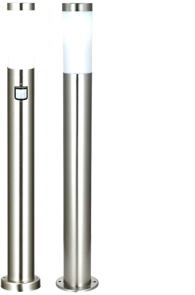 Set van 2 LED-buiten staande lampen 1x staande lamp met bewegingsmelder tuinpadverlichting roestvrij staal buitenlamp, E27 RGB LED warm wit dimbaar, tuin buitenruimte