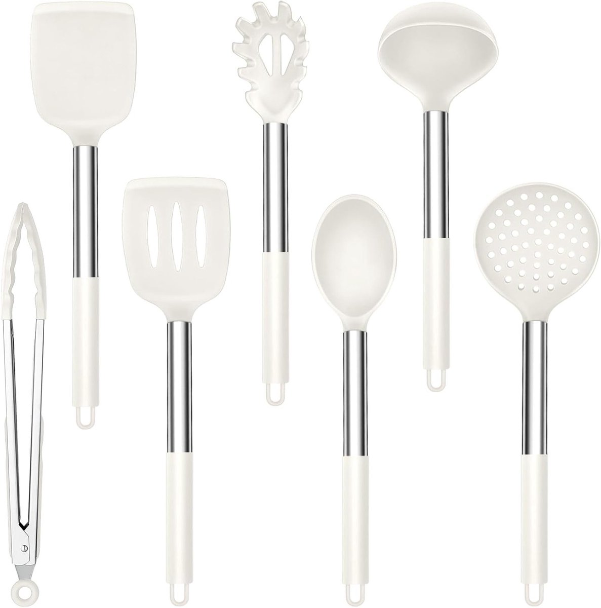 7-delige silicone keukengerei set met roestvrijstalen handvatten, hittebestendig en vaatwasserbestendig, ideaal voor koken en bakken