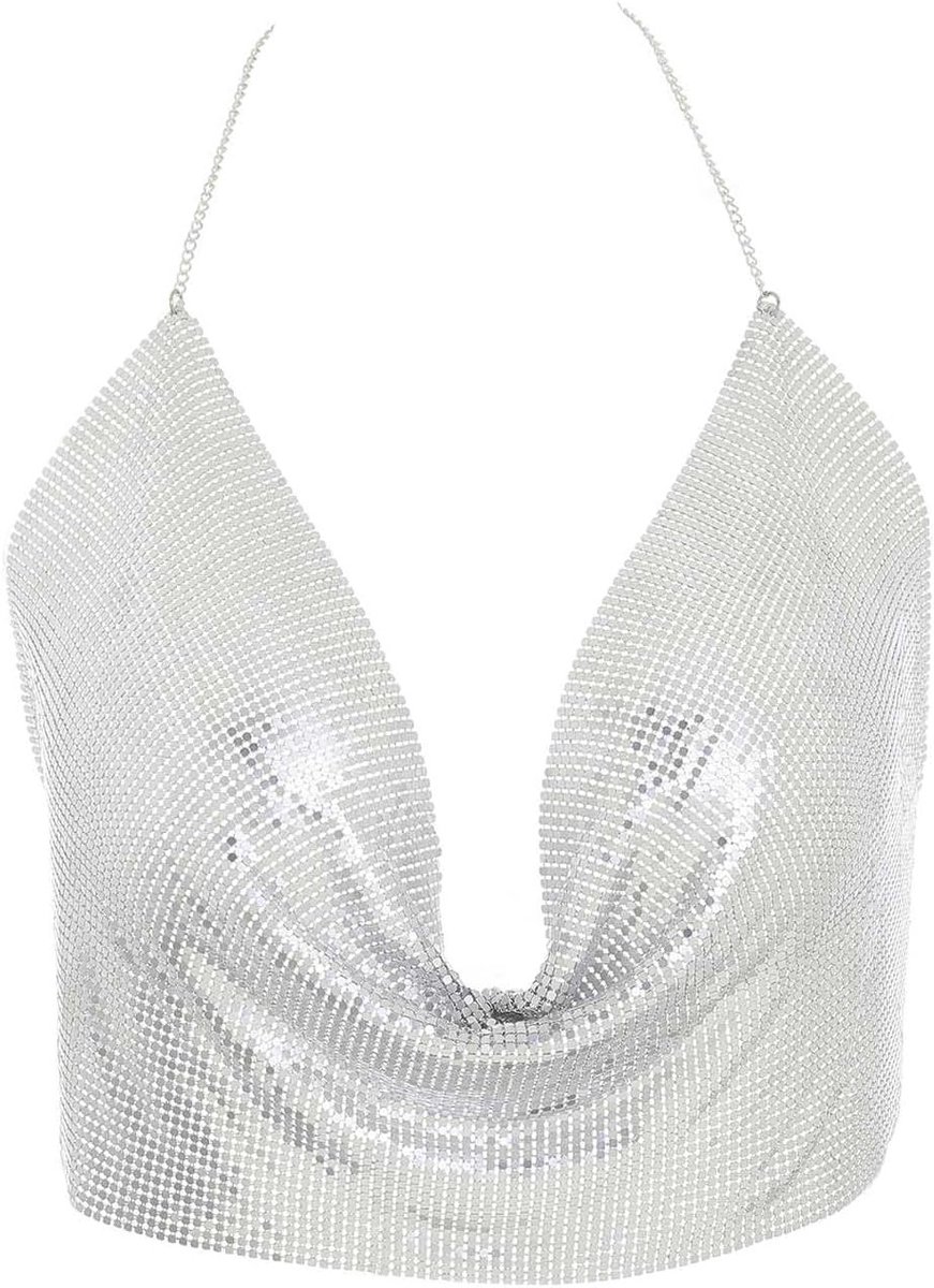 Shiny Metal Body Chain Sequins Vest Top met V-hals en Halterrug voor Feest en Nachtleven - Stijlvolle Body Harness voor Dames