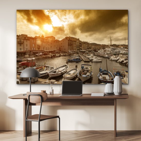 Décoration murale Métal - Peinture Aluminium Industriel - Ciel Oranje sur Saint-Tropez en France - 150x100 cm - Dibond - Photo sur aluminium - Décoration murale industrielle - Pour le salon / chambre