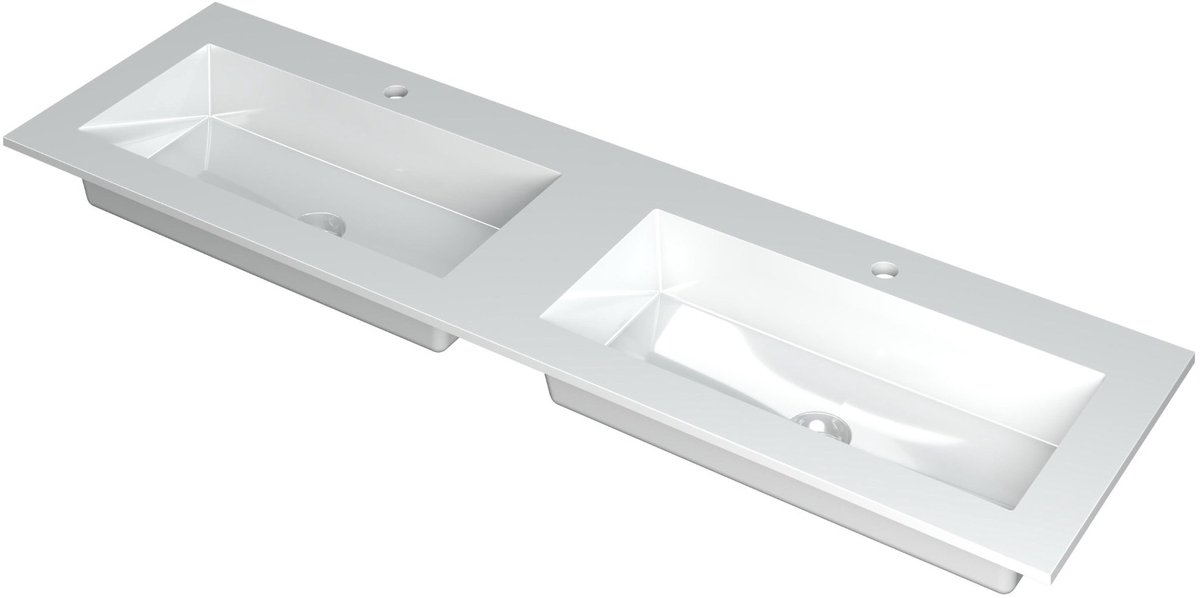 Ink Kraft dubbele meubelwastafel 160x45cm - 2 kraangaten - Polystone glans wit