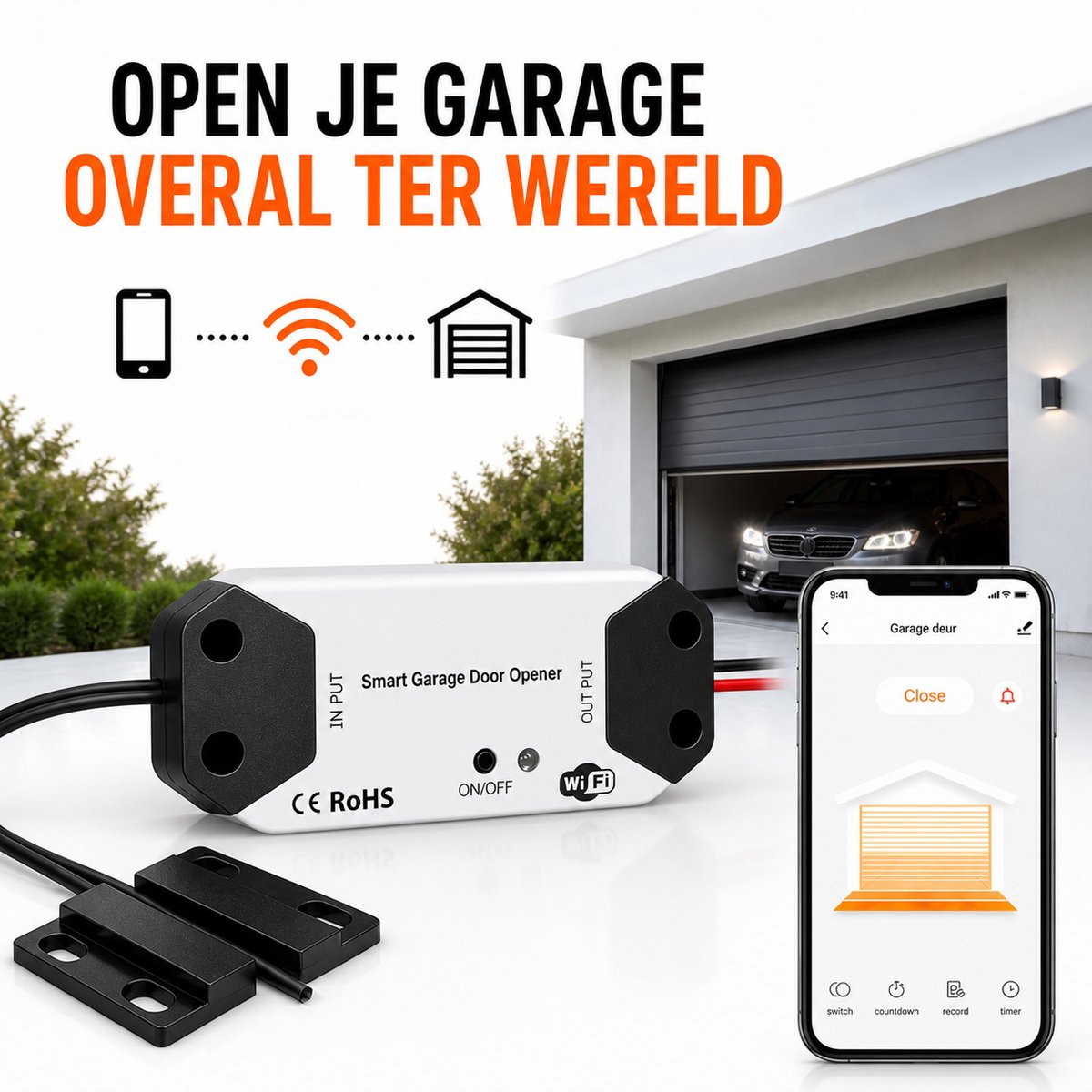 Garagedeur opener | Wifi | App bediening | Eenvoudige installatie | Automatische schema's | Tuya Smart Life | Wit