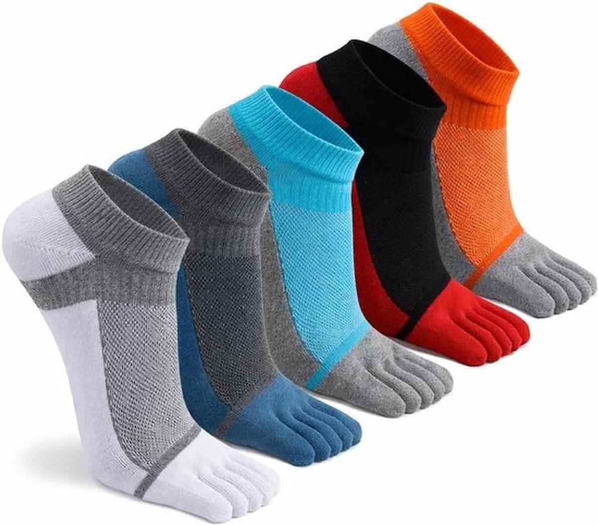 Vijf-tenen-katoenen-sokken - Pack van 5 - Unisex - Zwart - Teensokken, Katoenen Sokken met Vijf Tenen voor Hardlopen Paar van 5 stuks