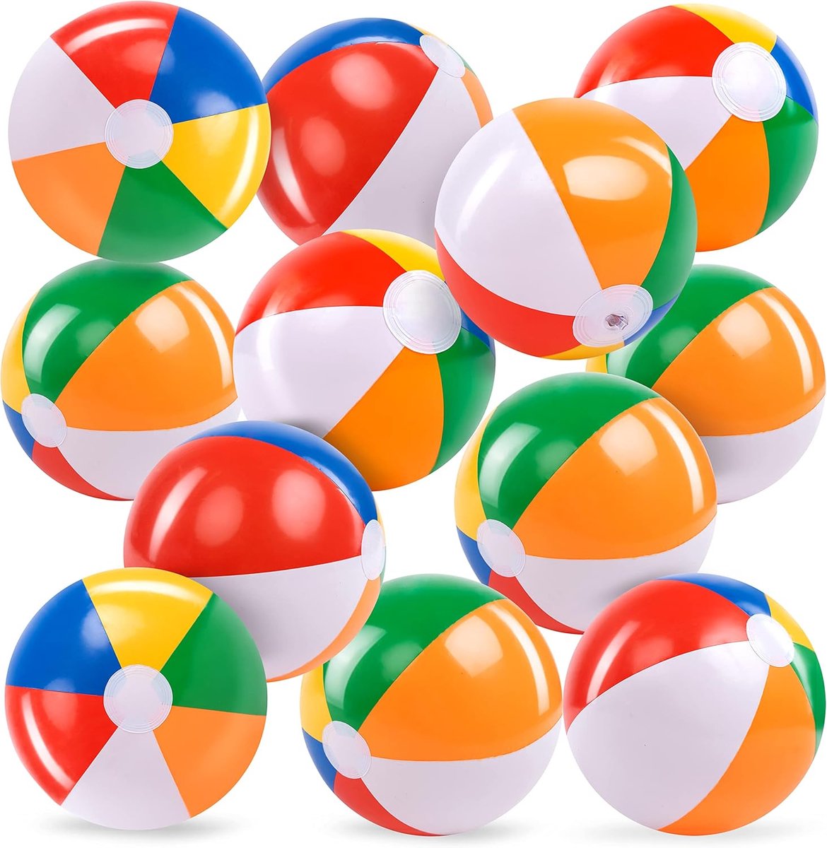 12 stuks regenboogkleurige strandballen - 30 cm opblaasbaar zwembadspeelgoed voor zomerse waterspelletjes- kinderfeestjes-combiset inclusief opblaasbare strandballen