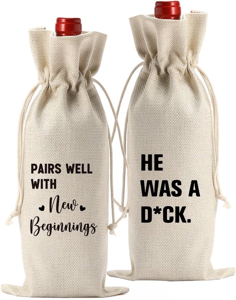 Wijntas Nieuw Begin Scheiding Geschenk Jute 5,6x12,9 inch Feestdecoratie