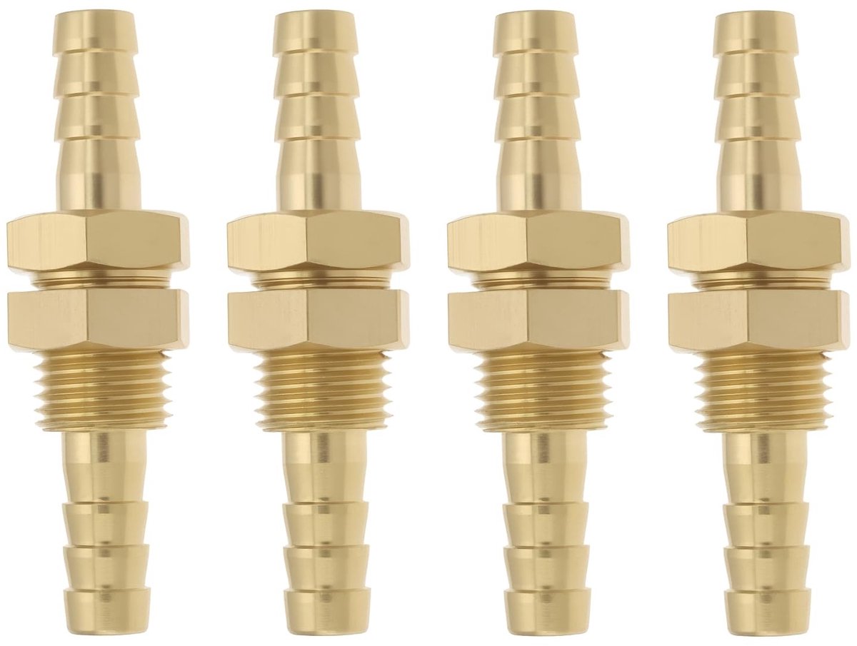 Dailygoods- Slangconnector 6mm - Messing Fitting - Schot Pijp Connector - Brandstof/Lucht/Water - 4 Stuks - Corrosiebestendig - Pijpverbinder