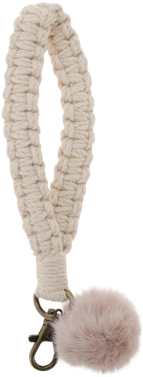 Dailygoods- Sleutelhanger Boheemse stijl - Macramé Sleutelhanger - Pluche Bal - Katoenen Draden - Zinklegering Haak - Handgemaakt Design - Sleutelring