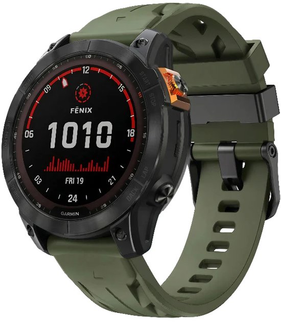 Bracelet Strap-it en silicone 'Race' compatible avec Garmin Fenix 8 (Pro-E-47mm) - Fenix 7 (Solar-Pro) - 6 (Solar-Pro) - Fenix 5 (Plus) / Forerunner 970 - 965 - 955 - 945 - 935 - 745 / Quatix 8 - 7 - 6 - 5 / Epix Gen 2 - Pro 47mm - Vert armée