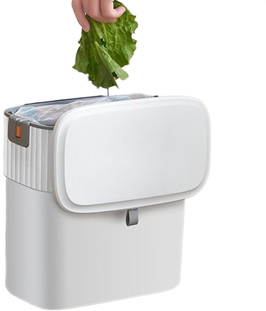 Badkamer Prullenbak - Ophangbare Afvalbak - Afval Scheiden - Compact Ontwerp - 7 Liter - Wit