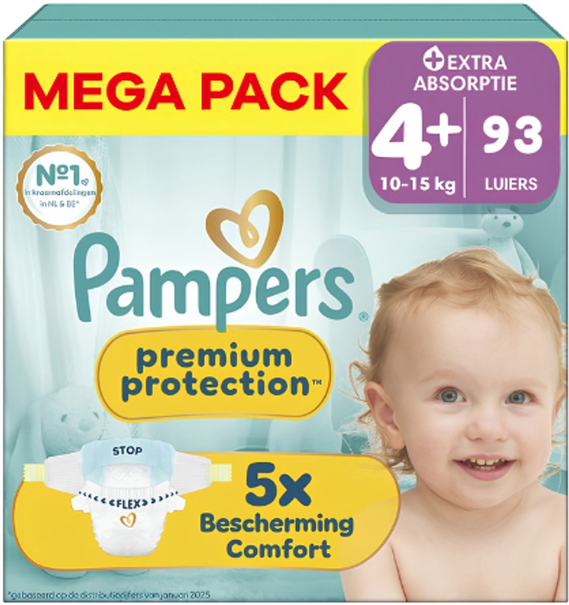 Pampers - Premium Protection - Maat 4+ - Mega Pack - 93 luiers - 10/15 KG