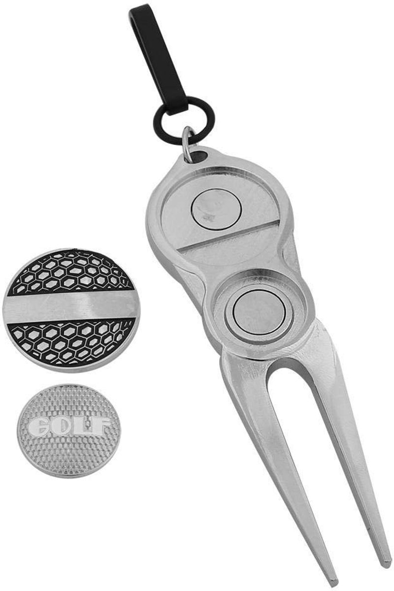 Dailygoods- Divot Tool - Metalen Golf Reparatiefork - Golfbal Accessoire - Antislip Grip - Inclusief Magnetische Ball Markers - Compact en Duurzaam - Golf Gereedschap