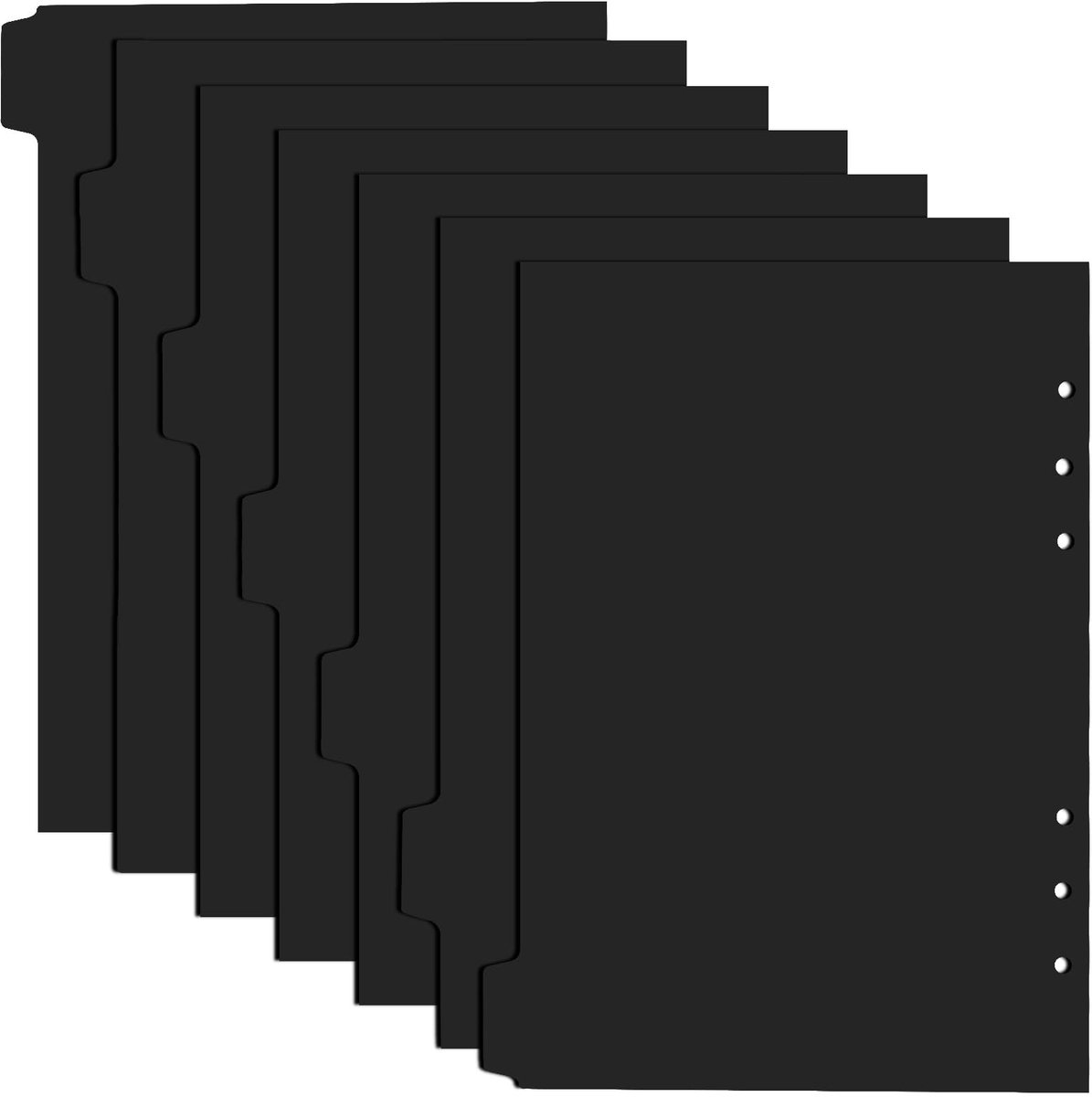 Dailygoods- A5-mappen 7 stuks - kunststof indelingsvellen - scheidingsbladen - 6-gaats met tabbladen - zwarte index - praktisch design - Indexbladen