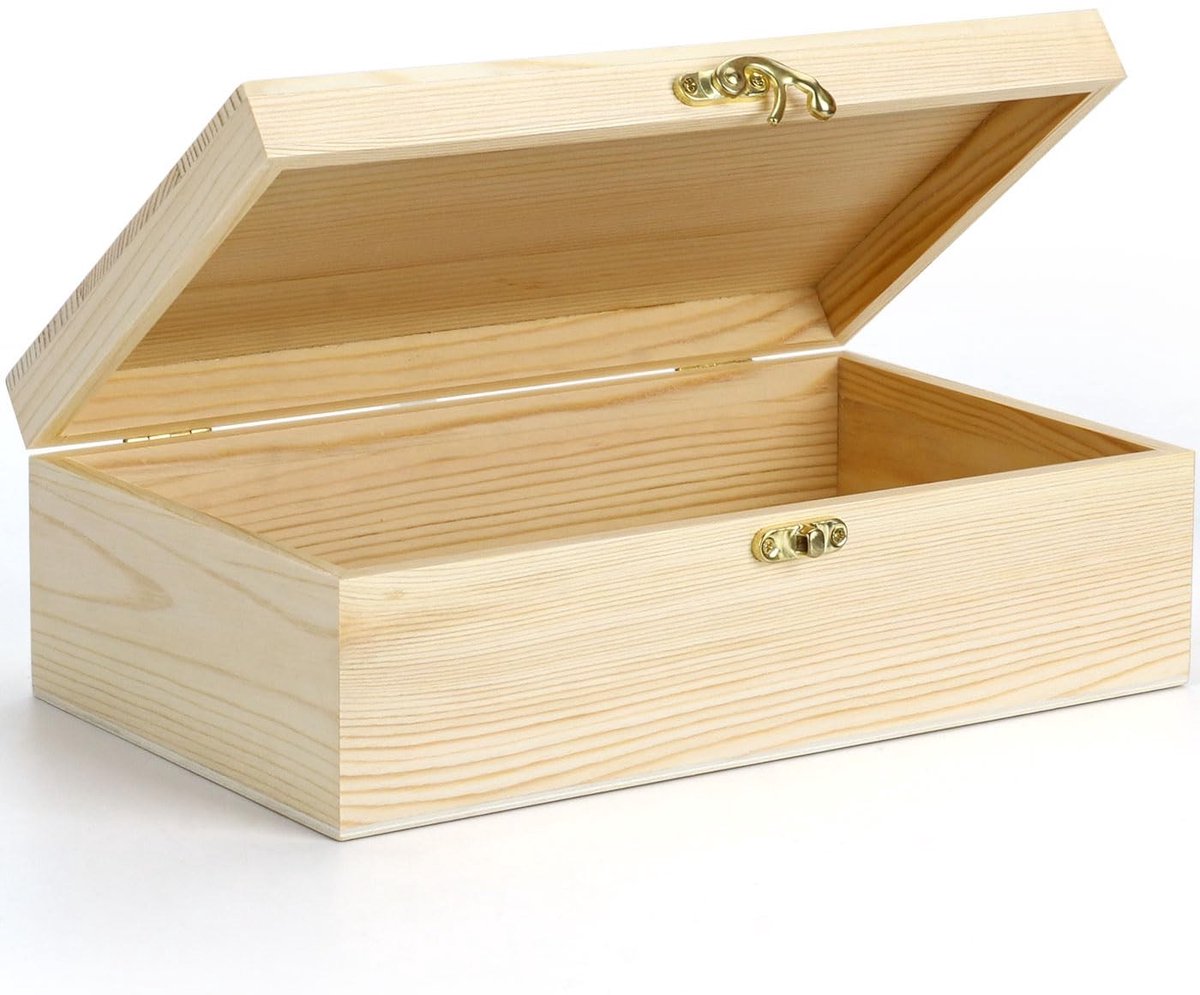 Dailygoods- Houten Kist met Deksel - Herinneringsdoos - Sieradenkistje - Multifunctionele Opbergdoos - Knutseldoos - 25 x 15 x 8 cm
