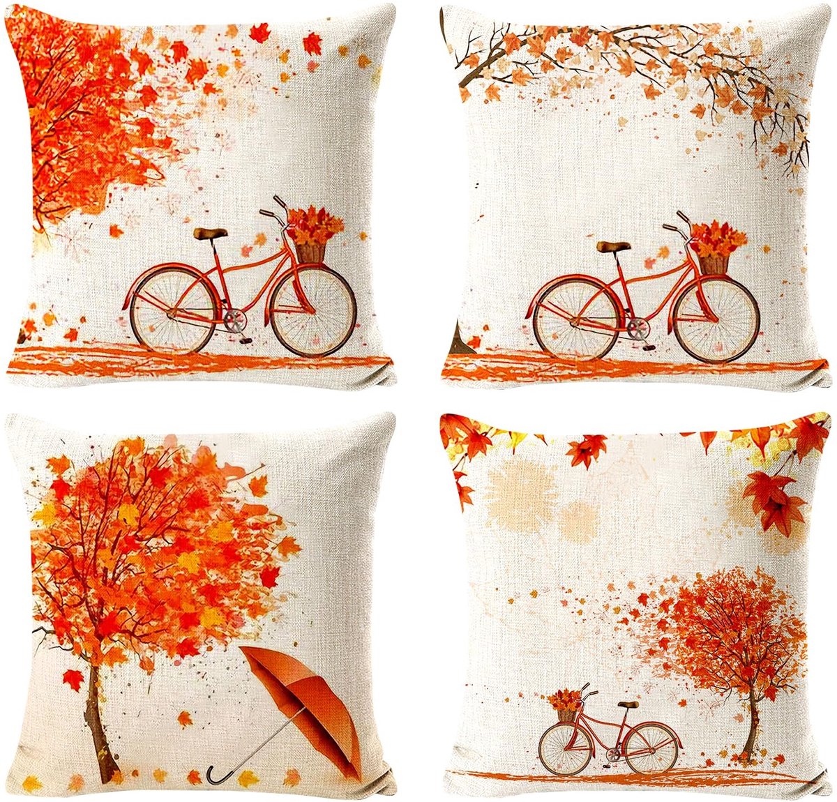 Dailygoods- Kussenhoezen 45 x 45 cm - 4 Stuks - Herfst Decoratie - Esdoornblad Motief - Linnenmateriaal - Voor Bank/Sofa - Decoratiekussens