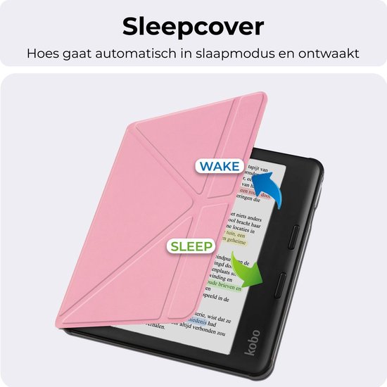 Hoes geschikt voor Kobo Libra Colour - E-reader hoesje - Bookcase cover - Beschermhoes - Trifold - Tablet case - Roze - Jonyx — afbeelding 2