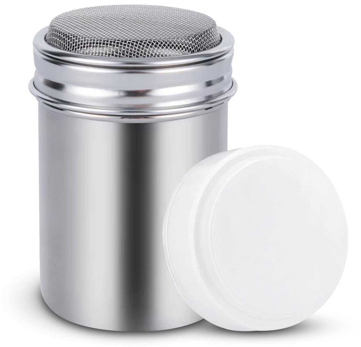 Dailygoods- Peper- en Zoutstrooier Roestvrij Staal - Poeder Shaker - Fijn-Mesh Deksel - Kruidenpotje - Lichtgewicht - Ideaal voor Cacao en Koffie - Poedershaker