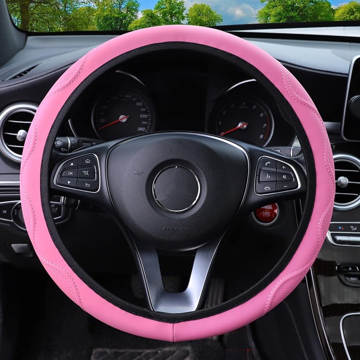 Dailygoods- Autostuurhoes Universeel - 37-38 cm - Antislip - Microvezel PU-leer - Zacht/Ademend - Autoaccessoires - Stuurwielhoes