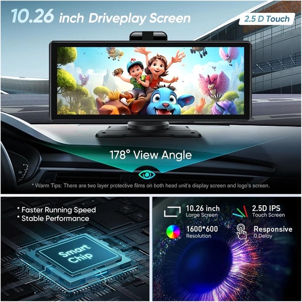 Auto DVR Dash Cam - Navigatie Recorder - Veilig Rijden - 4K Dubbele Opname - 9.88 Inch Scherm - Zwart – foto 4