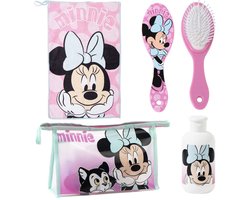 Minnie Mouse Verzorgingsset Toilettas Handdoek Haarborstel Flesje Officieel Gelicenseerd