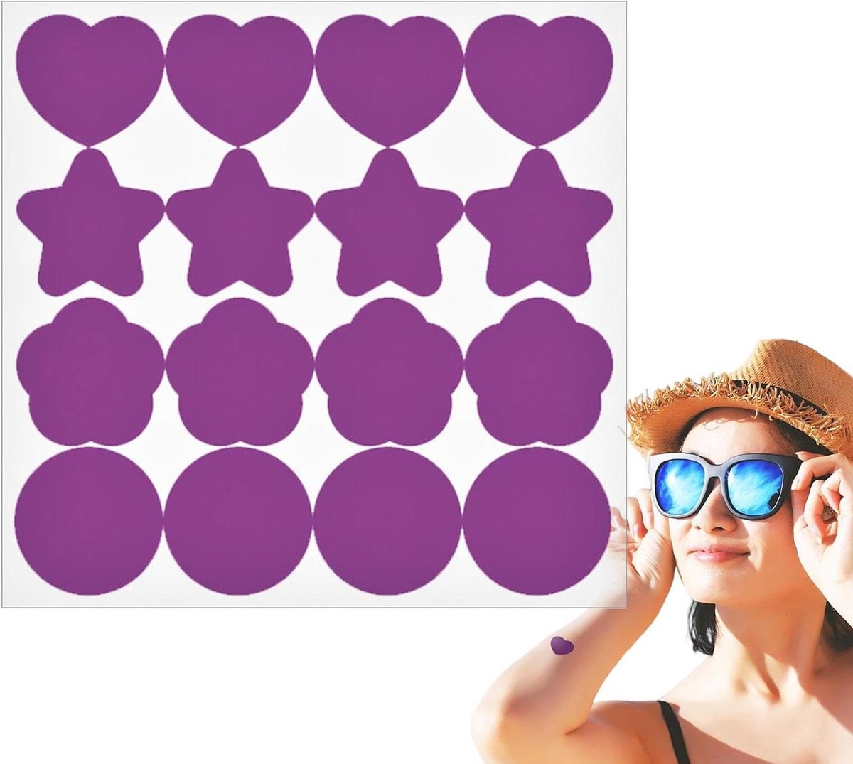 UV Detectie Pleisters - Zonnebrand Stickers - Zon Bescherming - Kleur Veranderend - 1 Vel - Transparant Paars