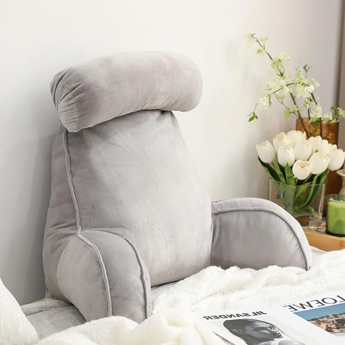 Leeskussen met steun - Leesstoel kussen Rugsteun - Ontspannen in bed - Extra gevuld traags